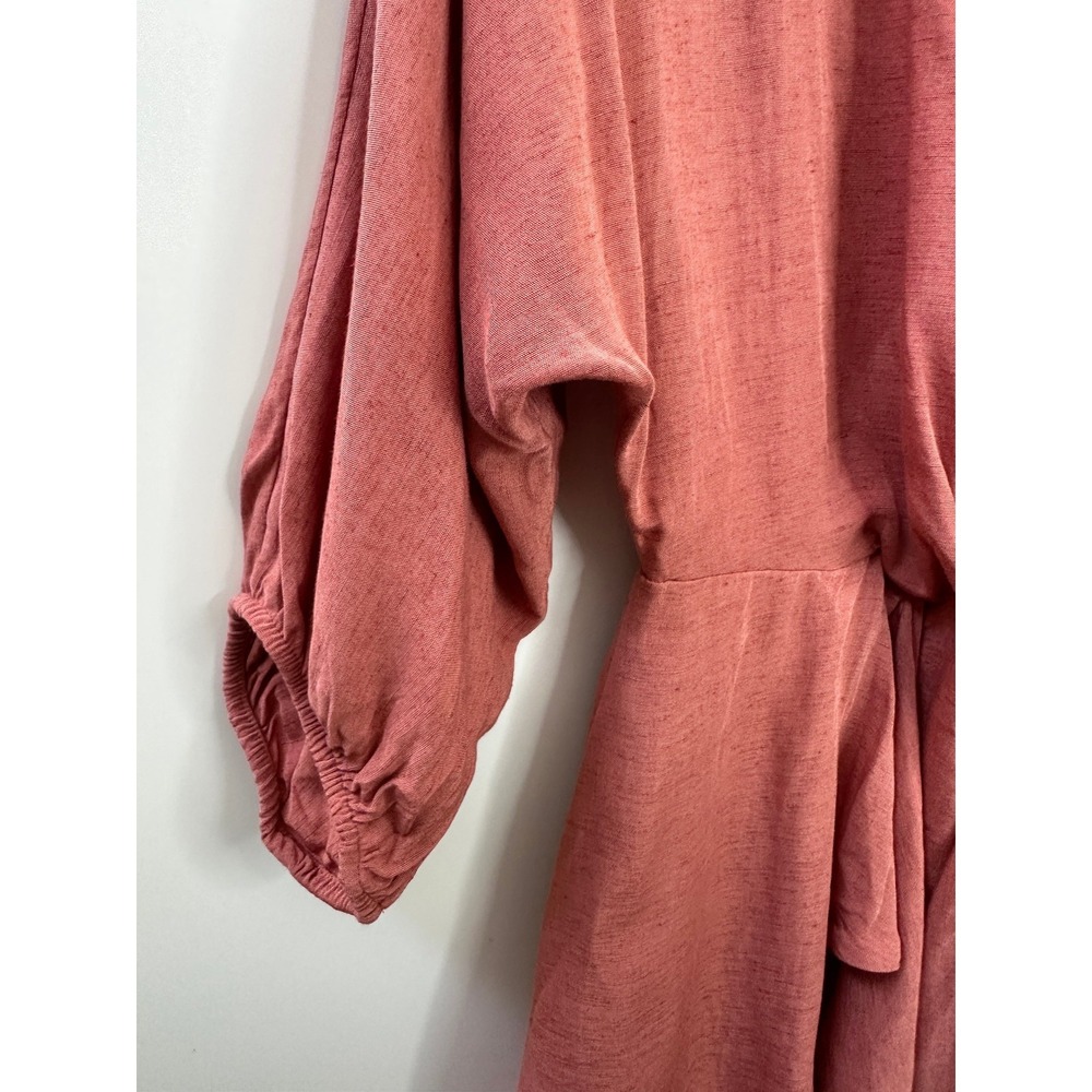 Anthropologie Tie-Front Wrap Mini Dress Size 8 Rust Viscose Linen 3/4 Sleeves - Picture 15 of 16